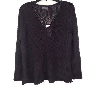NWT Wooden Ships Maui Sweater Chunky Open Knit V-Neck Cotton Blend Purple XS